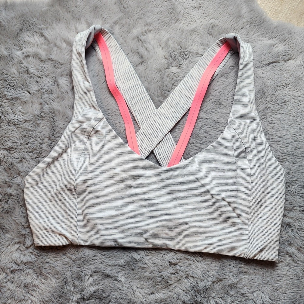 Lululemon Free To Be Serene Bra Striped Gray Pink Size 10
